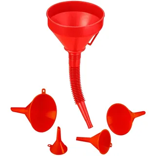 Relaxdays Trichter Set 5 Größen mit Schlauch und Sieb rot