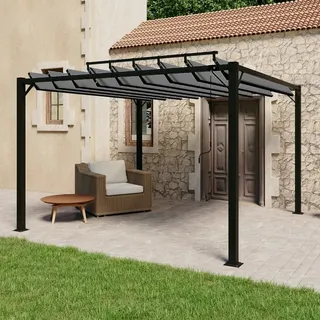 The Living Store Pavillon mit Lamellendach 3x3 m Anthrazit Stoff und Aluminium - Grau