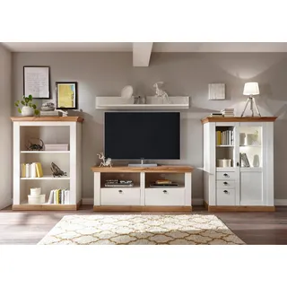 Home Affaire "Cremona, Anbauwand im Landhausstil, Komplettset, Wohnzimmer-Set", pinie weiß nb, pinie weiß nb, applikation wotan eiche nb),