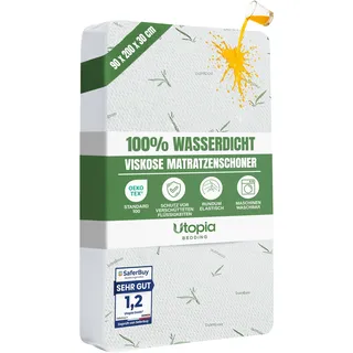 Utopia Bedding Matratzenschoner 90 x 200 x 30 cm Wasserdicht, Viskose Premium Matratzenauflage, Oeko-Tex Zertifiziert, Atmungsaktive, Matratzenschutz, Rundum Elastisch