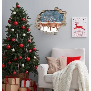 Queence 3D-Wandtattoo »Hirsch im Schnee« selbstklebender Wandsticker Weihnachten, weiß