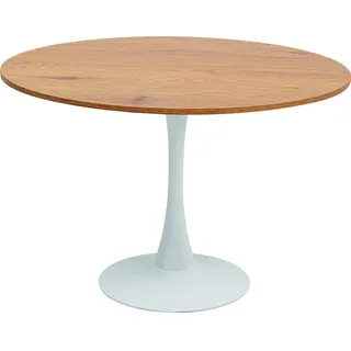Kare Design Tisch Schickeria Eiche, Weiß, 110cm Durchmesser, Platz für 4-6 Personen, moderner runder Esszimmertisch, Tischmöbel für Wohnzimmer, Eichenholz, 74x110x110cm (H/B/T)