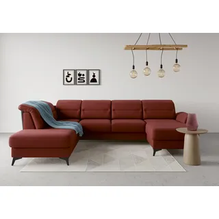 Wohnlandschaft SIT & MORE "Sinatra U-Form", rot (bordeaux), B:326cm H:85cm T:220cm, 100% Polyester, Sofas, Wohnlandschaft, optional mit Kopfteilverstellung und Armteilfunktion, Metallfüße