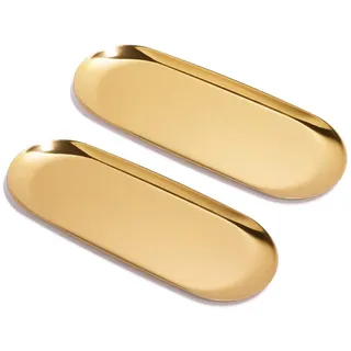 ANZOME Tablett Gold Serviertablett Servierteller Schmuckständer Gold dekoteller für Lebensmittel, Schmuck, Kosmetik (2 Stück - Extra Groß)