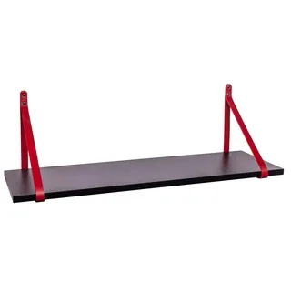 ABRATO® Wandregal Schwarz 60x25x1,8 cm Schweberegal mit Ledergurten Aufhängung Rot