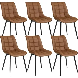 WOLTU 6 x Esszimmerstühle 6er Set Esszimmerstuhl Küchenstuhl Polsterstuhl Design Stuhl mit Rückenlehne, mit Sitzfläche aus Kunstleder, Gestell aus Metall, Hellbraun - Hellbraun