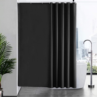 Furlinic Duschvorhang Überlänge Badvorhang Anti-schimmel Textil für Badewanne und Dusche Vorhang aus Stoff Antibakteriell Waschbar mit 12 Duschringen Schwarz Extra Groß 200x210cm.