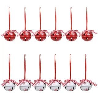 LIHAO 12 Stück Glöckchen Schneeflocken Weihnachtsbaumschmuck Weihnachten Deko Schmuck Weihnachtsbaum Anhänger Glocken Schellen Rot&Weiß