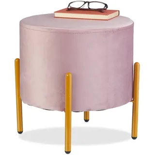 Relaxdays Samt, 4 Metallbeine, gepolsterter Sitzhocker, H x D: 39 x 37 cm, Couchhocker Wohnzimmer, rosa-gold