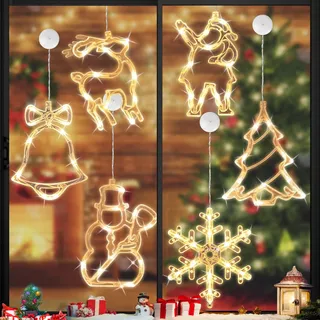 Shinybox LED Vorhang Licht, 6er Set LED Saugnapf Weihnachten Lichter, Weihnachtsbeleuchtung Fenster Kinder, Weihnachten Saugnapf Deko, Weihnachtsbeleuchtung Hängend Fensterlicht, Weihnachtsdeko(A)