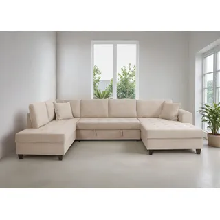 trends by hg Wohnlandschaft Polyester U-Form 3-Sitzer Beige