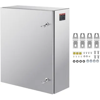 Vevor Schaltschrank Elektroverteilerkasten, 600x500x200 mm, Edelstahl 304, Wandmontage, für elektrische und elektronische Außengeräte, Montageplatte, Scharniere, Schloss, Schutzart IP66