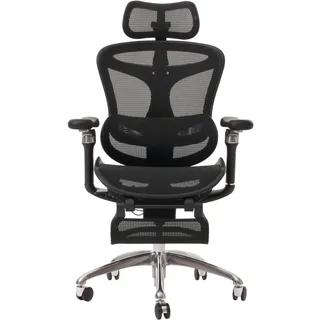 Bürostuhl HWC-N54, Schreibtischstuhl Drehstuhl, ergonomisch, Lordosenstütze Fußstütze 6D-verstellbare Armlehnen schwarz - Schwarz