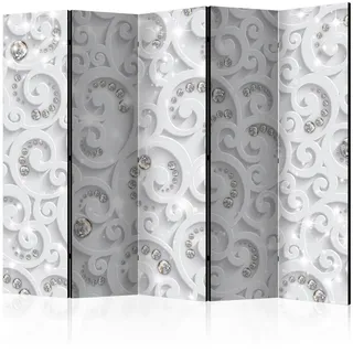 artgeist Paravent , Weiß, Hellgrau , Holz, Textil , Kiefer , massiv , Dekodiamanten , 225x172x3 cm , Motiv auf Vorder- und Rückseite , Wohnzimmer, Raumteiler, Paravents