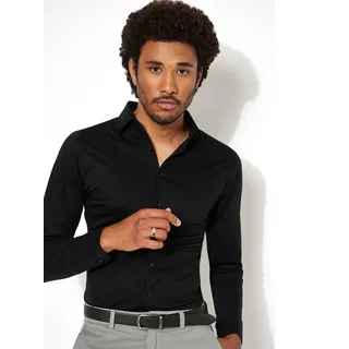 Langarmhemd DESOTO "Jerseyhemd Casual Kent", Herren, Gr. XXL, N-Gr, schwarz piquè, Jersey, Obermaterial: 100% Baumwolle, unifarben, slim fit normal, Rundhals, Raglanärmel,Ärmel mit Ärmelschlitz 1-Knopf-Manschette mit Schlitz, Hemden Langarmhemd