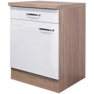FlexWell Küchenunterschrank , Sonoma Eiche, Weiß Hochglanz , Metall , 1 Fächer , 1 Schublade(n) Schubladen , einzeln stellbar , 60x86x60 cm , Made in Germany , individuell planbar , Küchen, Küchenmöbel, Küchenschränke, Küchenunterschränke