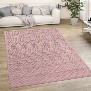 Paco Home Teppich »Livorno 673«, rechteckig, 14 mm Höhe, Uni-Farben, Scandi, Rauten Muster, Hoch-Tief Effekt, Outdoor geeignet Paco Home pink B: 240 cm   1 St.