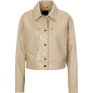 Kurzblazer BOSS ORANGE "Jelt Premium Damenmode", Damen, Gr. 40, beige (open beige 287), Web, Obermaterial: 100% Polyester, unifarben, mit Knopf, Blazer Kurzblazer, cropped