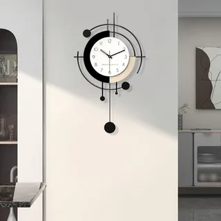 TWFJEL Wanduhr Modern Kreativ Große Wanduhr ohne Tickgeräusche Metall + Holz Dekorative Wanduhren Minimalistisch Art Deco Batteriebetrieben Pendeluhr für Wohnzimmer Schlafzimmer Büro Küche (Small)