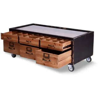 Couchtisch Lofttisch Glasplatte Setzkastentisch Schubladen tisch auf Rädern neu