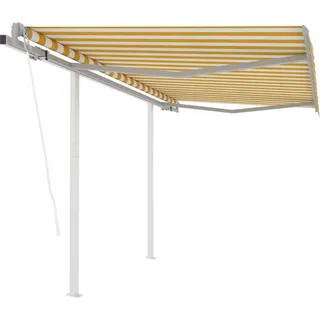 Markise Automatisch Einziehbar mit Pfosten 3x2,5 m Gelb Weiß - Gelb
