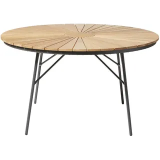Gardenson Gartentisch , Anthrazit, Teakfarben , Holz, Metall , Teakholz , vollmassiv , rund , Rundrohr , 130x74x130 cm , rostfrei , Holzmöbel, Holztische, Gartentische Holz
