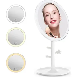 Schminkspiegel, XRR LED USB Tischspiegel Rasierspiegel Schminkspiegel Beleuchtet mit 3 Lichtfarben und Dimmbarer Helligkeit, Touch-Screen