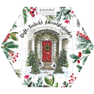 Pajoma Adventskalender sechseckig blau, 24 Teelichte in 6 versch. Sorten inkl. Teelichthalter