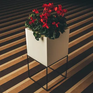 METALLSTRUKTUR BLUMENVASE BLUMENTOPF QUADRATISCHE H 40 SCHWARZ LACKIERT