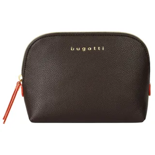 Kosmetiktasche BUGATTI "ELLA", Damen, Gr. B/H/T: 21cm x 15cm x 3cm onesize, braun (dunkelbraun), Kunstfaser, leicht glänzend, unifarben, Taschen Kosmetiktasche
