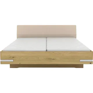 Musterring Holzbett »Savona, Bettgestell, Bettrahmen, teilmassiv Bianco-Eiche« beige (weiß, neutral), B:200cm L:200cm, Betten, Holzbett, Kopfteil Kunstleder Champagner, Details in Chrom, verschiedene Größen,