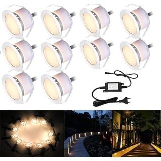 10er Set Led Bodeneinbauleuchten Terrassenbeleuchtung Aussen DC12V 1W Ø45mm IP67 Wasserdicht LED Terrassen Einbaustrahler Bodenstrahler Terrasse Bodeneinbaustrahler Einbauspots Warmes Weiß