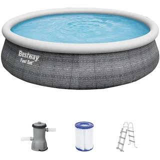 BESTWAY Fast Set Pool Set 457 x 107 cm inkl. Filterpumpe graue Rattanoptik 57372