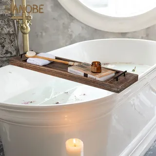81 cm Bad Tray Bad Caddy: Holz Badewannen Tablett Extra Große Rustikale Badewannenablage mit Griffen für das Badezimmer