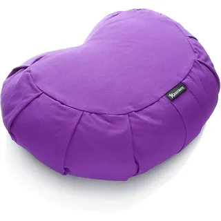 BODYMATE Halbmond Yogakissen 42cm lang 30cm breit und 15cm hoch Lila mit Buchweizen-Spelz Füllung – Maschinenwaschbarer Bezug aus 100% extra dicker Baumwolle – Meditationskissen – Sitzkissen