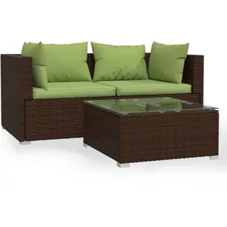 vidaXL 3-tlg. Garten-Lounge-Set mit Kissen Braun Poly Rattan - Braun