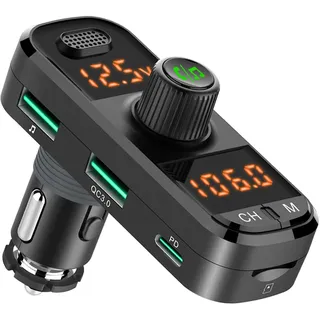 GizmoVine FM Transmitter Auto Bluetooth, Adapter Freisprecheinrichtung Auto mit QC3.0 & PD3.0 Schnellladegerät, Doppelte Digitalanzeige, 4 in 1 Musik MP3 Player, Unterstützt BT/TF Karte/USB Disk/AUX