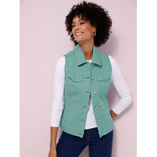 Jeansweste CLASSIC BASICS, Damen, Gr. 44, salbei, 81% Baumwolle, 17% Polyester, 2% Elasthan, unifarben, Westen Jeansweste