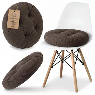 Amazinggirl Sitzkissen Stuhlkissen rund 40 cm - rundes Cordstoff Kissen sitzpolster sitzauflage Polster für Stuhl bürostuhl Bank eckbank bodenkissen softsitter flauschig Cord Braun