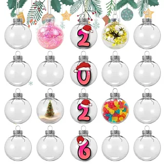 20 Stück Weihnachtskugeln Klar,6CM Befüllbare Weihnachtskugeln,Christbaumkugeln DIY,Durchsichtige Christbaumkugeln,Durchsichtige Kunststoffkugeln (6 cm)