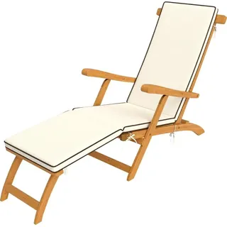 Fortuna Lai Sonnenliege Holz klappbar Gartenliege mit Fußstütze, Matratze, Ergonomisch Liegestuhl wetterfeste Campingliege, Gartenstuhl bis 160 kg belastbar, für Garten Urlaub Outdoor Strand Pool, Teak - Braun