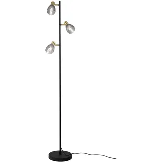 NÄVE Stehlampe "Lindita", schwarz, 3, Ø 8,5cm H: 154cm, 1 Stk., Leuchten, 3er Spot, Relief-Glasschirm smokey, Gestell messing matt, 3x E14 exkl., Stehlampe