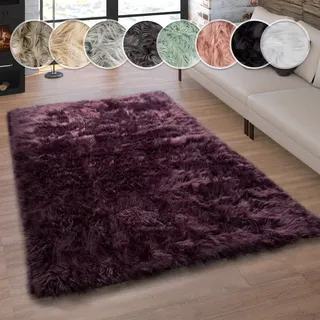 Paco Home Fellteppich »Playa 960« rechteckig 64 mm Höhe Kunstfell, Flokati-Optik, Hochflor, weich und flauschig, Uni-Farben, lila