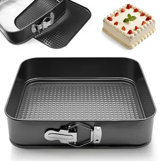 Springform Quadrat 28CM, Kuchenform Backform mit Antihaftbeschichtung, Kuchenform mit Flachboden, Kleine Kuchenbackformen mit Flachboden, Tortenform für Kuchen Backen, Kohlenstoffstahl, Schwarz