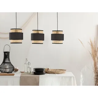 meineWunschleuchte led Pendelleuchte 3flammig dimmbar mit Korbgeflecht-Lampenschirme Rattan - Stoff,