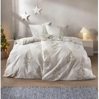 Estella Samt + Seide Flanell Bettwäsche 135x200 Merano natur Blätter 5475-230