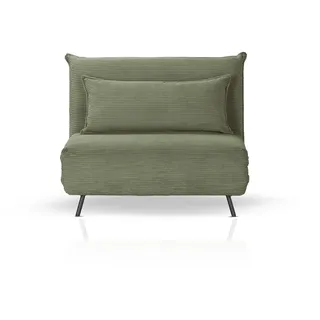 KHG Schlafsessel Grün - Liegefläche ca. 193x108 cm, Sitzhöhe 42 cm, Cordstoff, Relax- und Schlaffunktion, Nosag-Wellenunterfederung, inkl. Nierenkissen, modernes Design