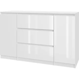 Kommode weiß lackiert AVEN 120 cm mit 3 Schubladen und 2 Schränken - TV-Schränke - Schlafzimmer, Kinderzimmer, Jugendzimmer - Aktenschränke - Weiß - Weiß
