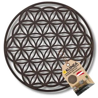KUINEA® Wandbild Blume des Lebens Ø42cm – Runde Holz Wanddeko in Anthrazit für Wohnzimmer, Schlafzimmer, Büro | Design-Deko als Geschenkidee mit Lebensblume Motiv