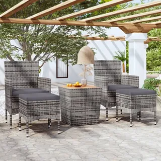 Design New Gartenmöbel Set Balkonmöbel-Set 5-tlg. Garten-Bistro-Set Poly Rattan & Massivholz Akazie Grau - Gartenmöbelgarnituren Möbel2025 CHY3650984 2parcel - Grau